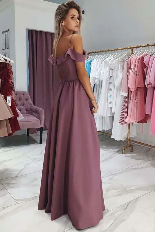 A Line Off the Shoulder Split Long Prom Dress Cheap Sexy Slit Evening Gown