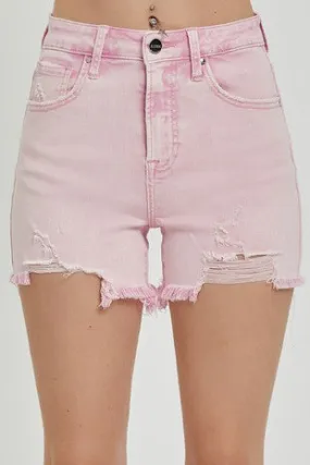 Acid Pink Distressed Shorts