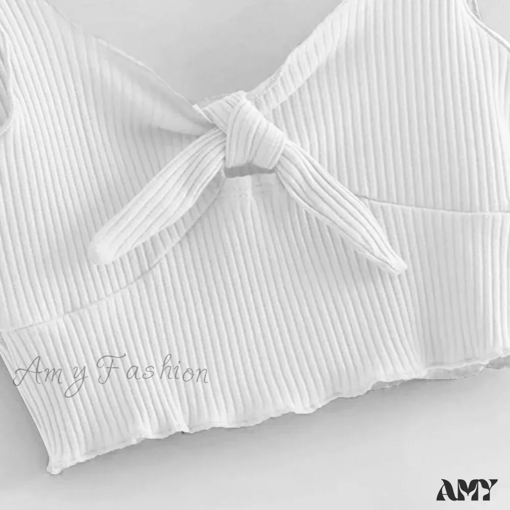 Amy Fashion - Sexy Bow Tank Tops For Women Bare Midriff Basic Crop Top