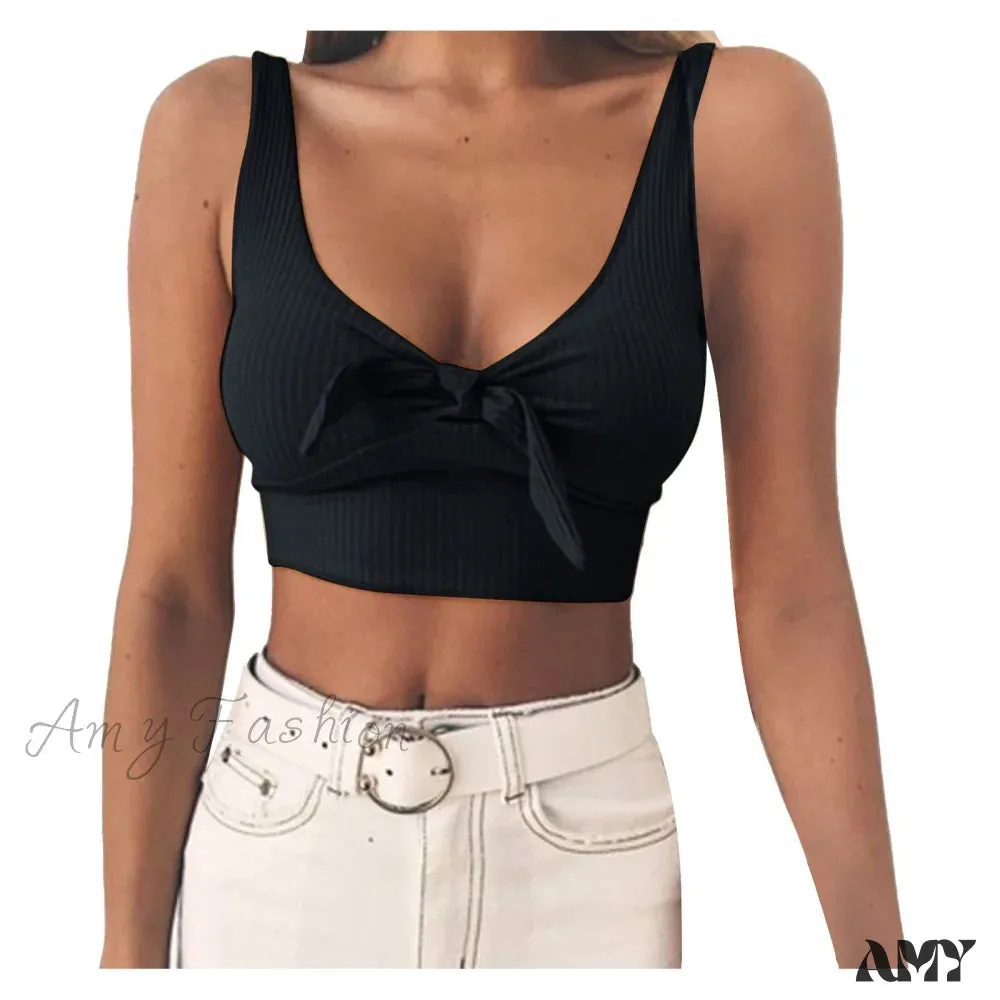 Amy Fashion - Sexy Bow Tank Tops For Women Bare Midriff Basic Crop Top