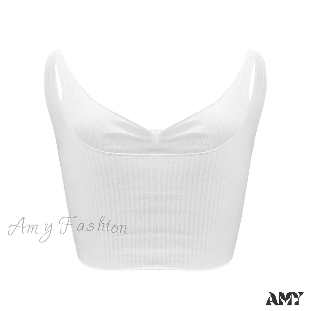 Amy Fashion - Sexy Bow Tank Tops For Women Bare Midriff Basic Crop Top