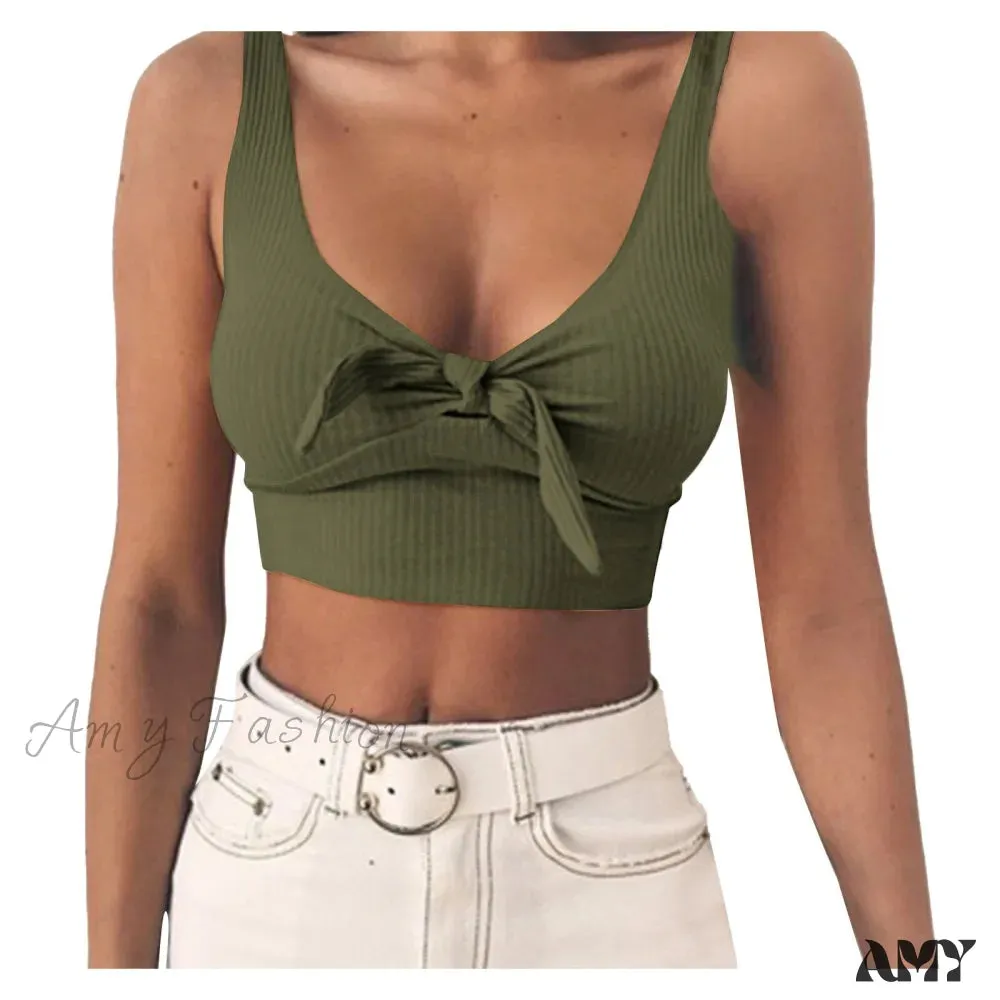 Amy Fashion - Sexy Bow Tank Tops For Women Bare Midriff Basic Crop Top