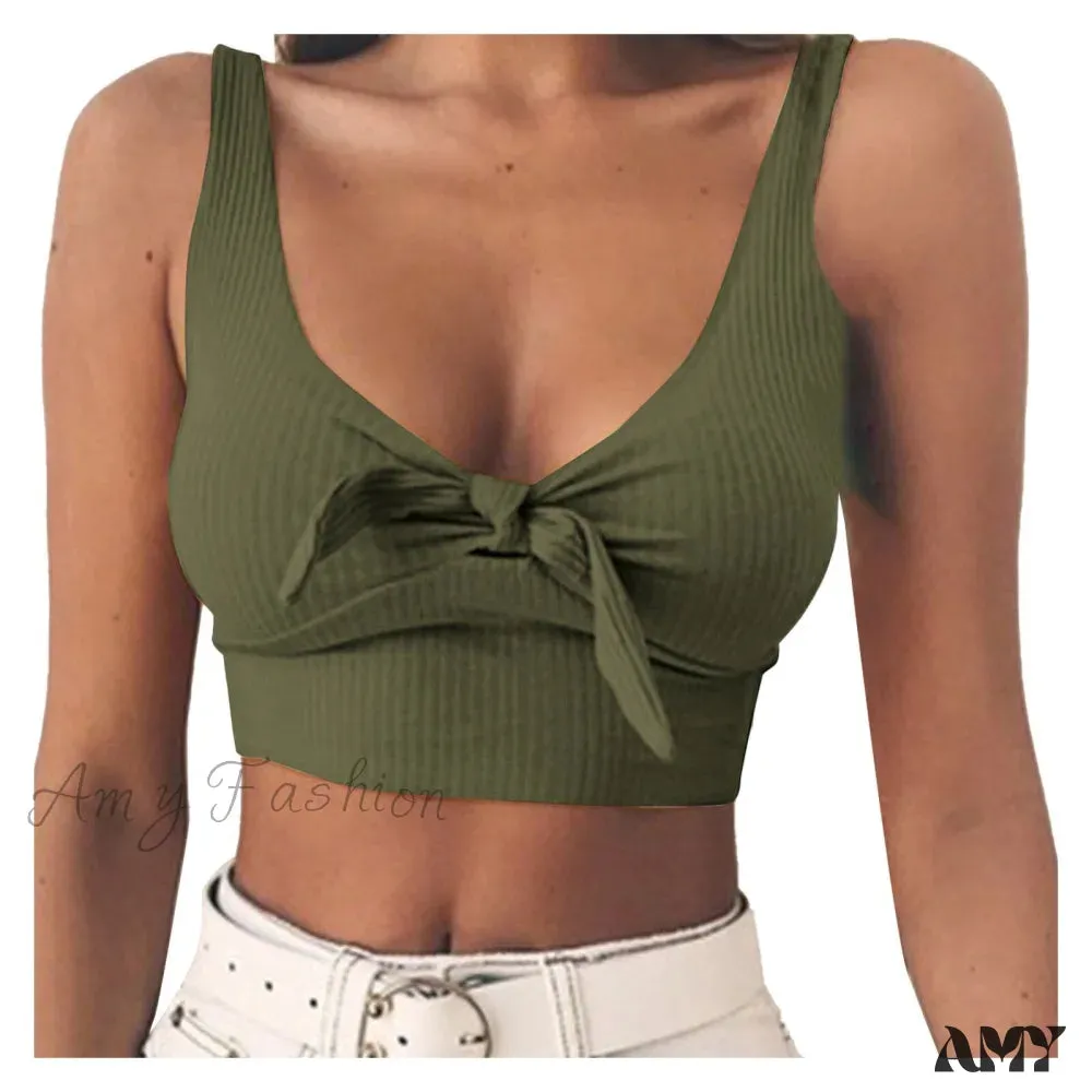 Amy Fashion - Sexy Bow Tank Tops For Women Bare Midriff Basic Crop Top