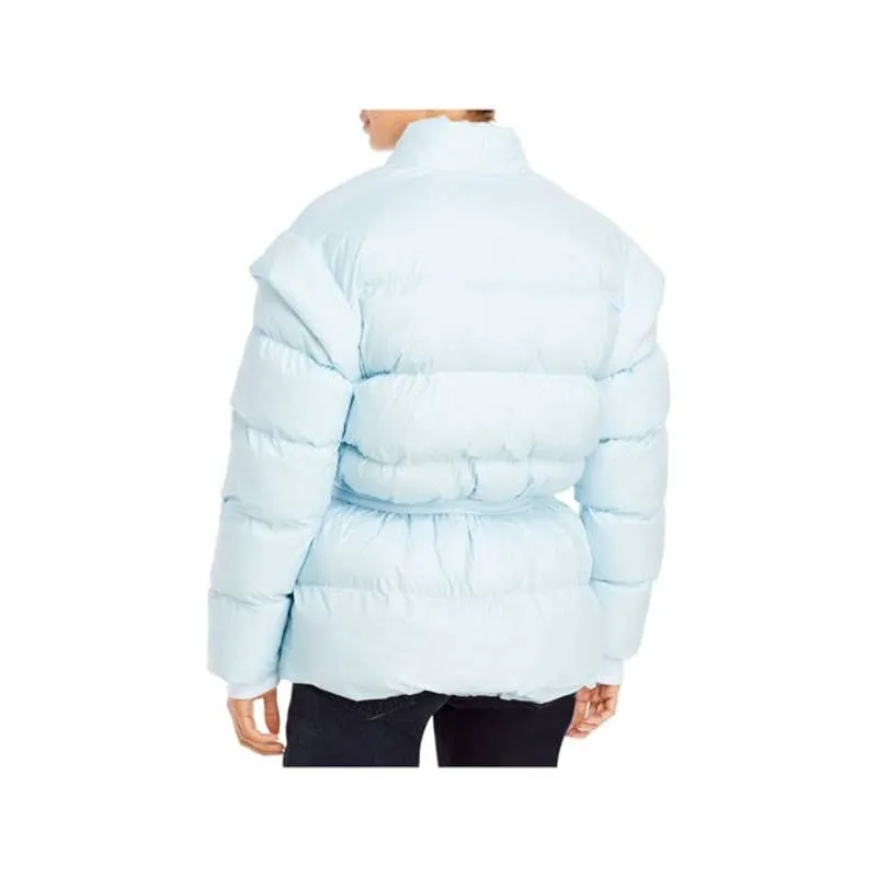 AQUA Women's Quilted Puffer Jacket w/ Waist Tie, Light Blue