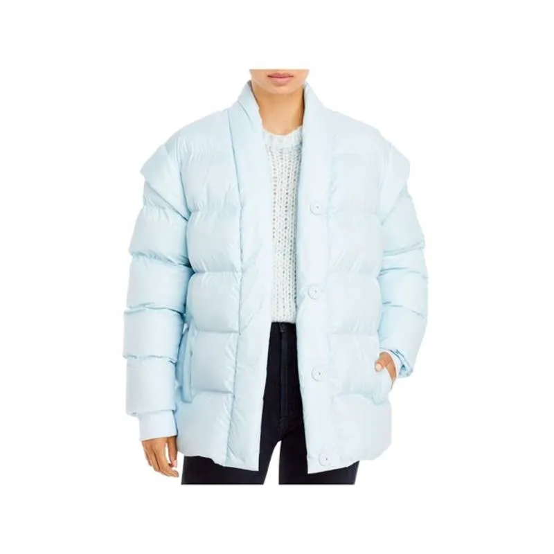 AQUA Women's Quilted Puffer Jacket w/ Waist Tie, Light Blue