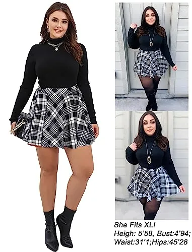 Avidlove Women's Plaid Skirt Mini Basic Plaid Flared Mini Skater Skirts