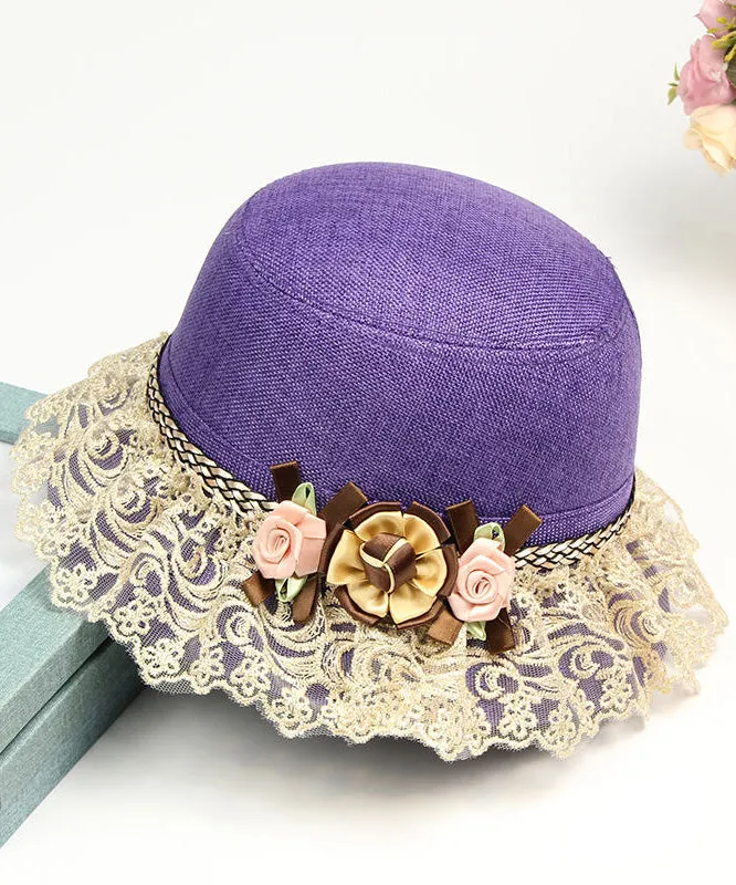 Beautiful Champagne Floral Lace Patchwork Linen Bucket Hat LY508