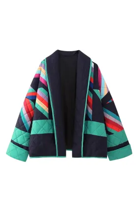 'Bethany' Striped Pattern Diamond Quilted Jacket