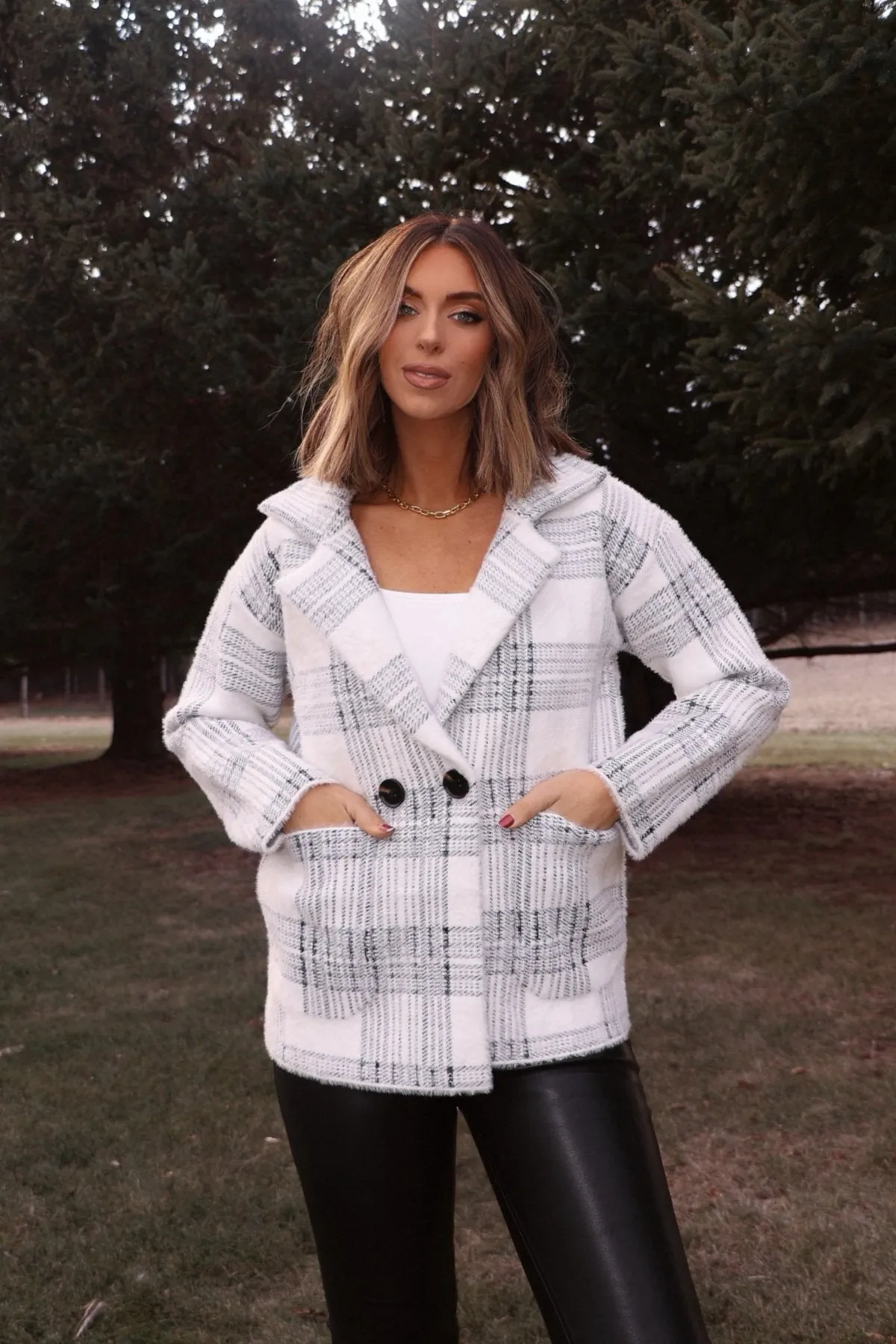 Black and White Plaid Coat - FINAL SALE