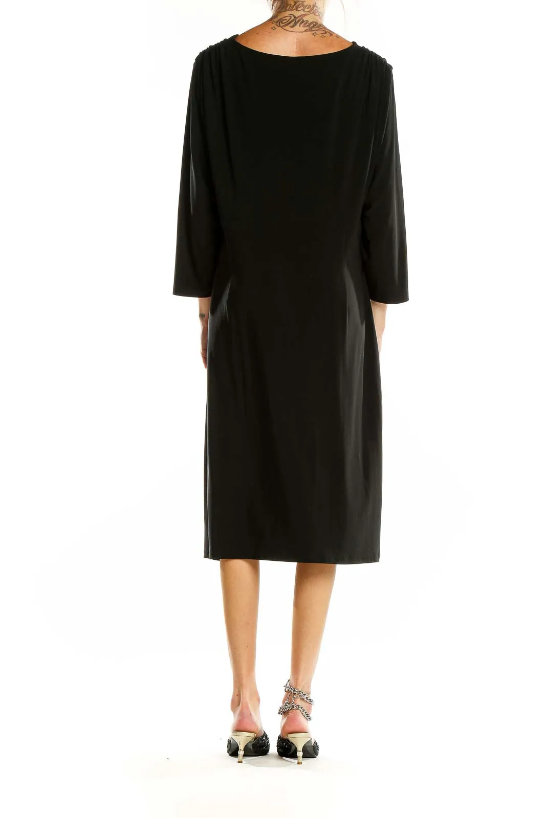 Black Elegant Wrap Midi Dress