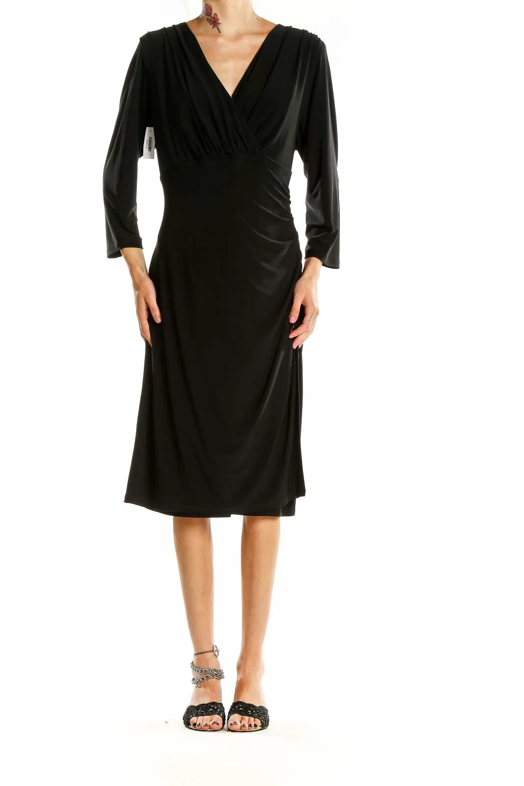 Black Elegant Wrap Midi Dress