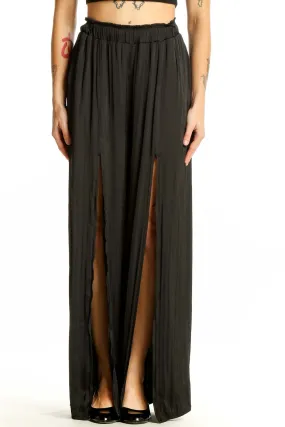 Black Flowy Wide-Leg Pants with Slits