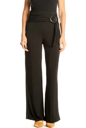 Black Wide Leg Classic Pants With Waist Detail