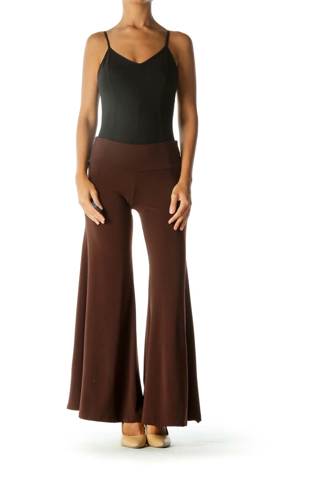 Brown Wide-Leg Cropped Pant