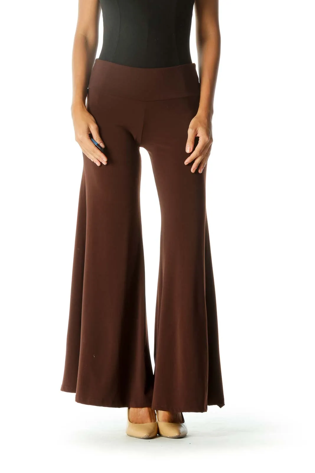 Brown Wide-Leg Cropped Pant