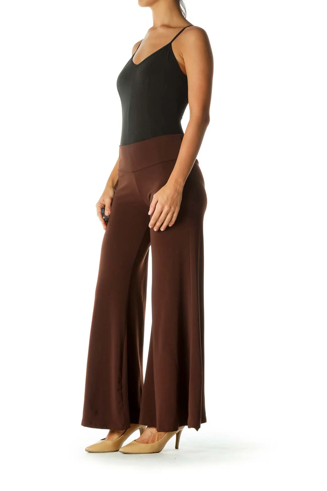 Brown Wide-Leg Cropped Pant