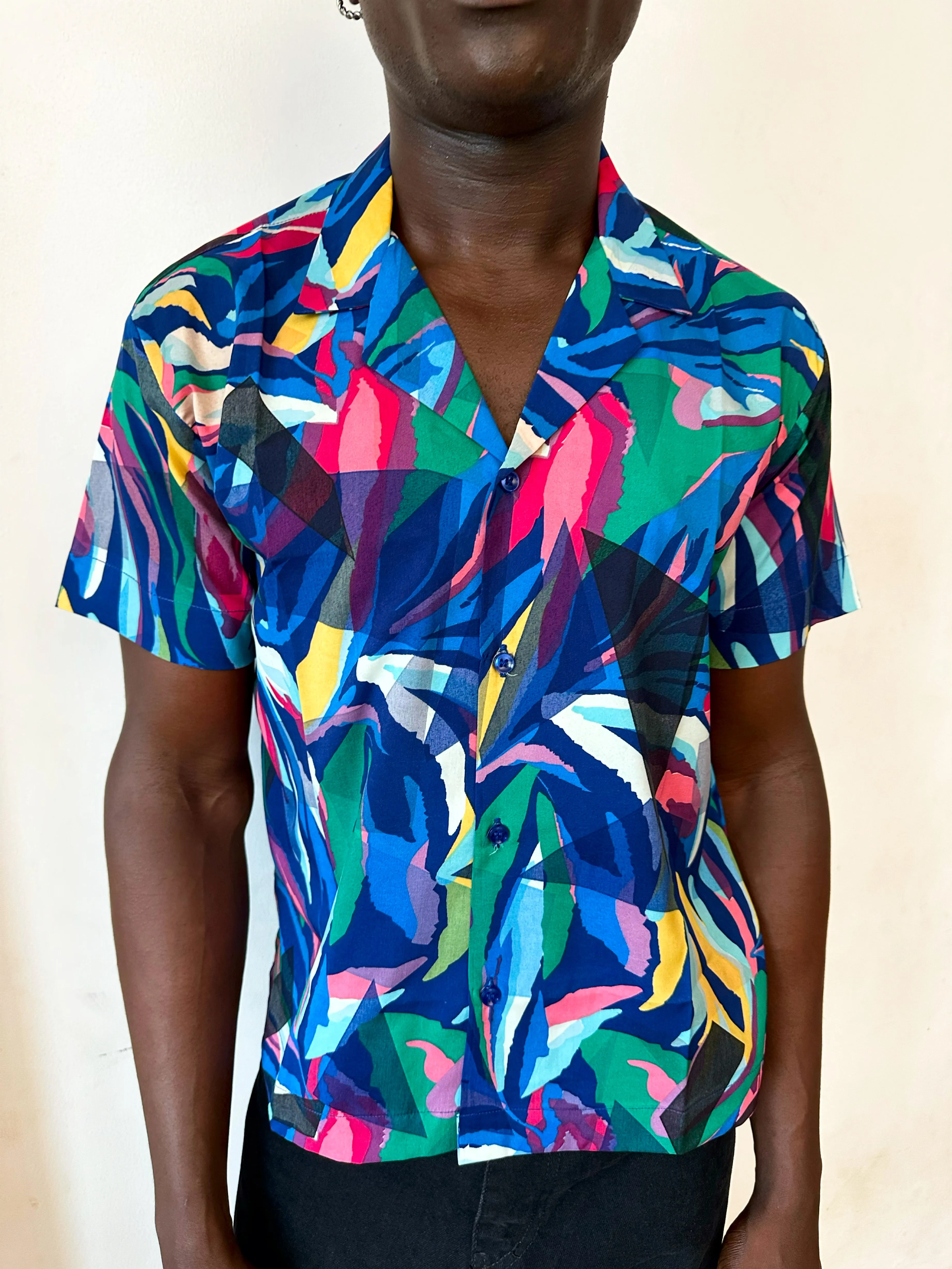 Cleo Relaxed Abstract Print Cropfit Cuban Shirt