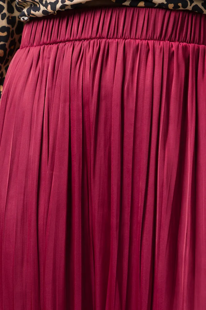 Crinkled Satin Flared Skirt Burgundy