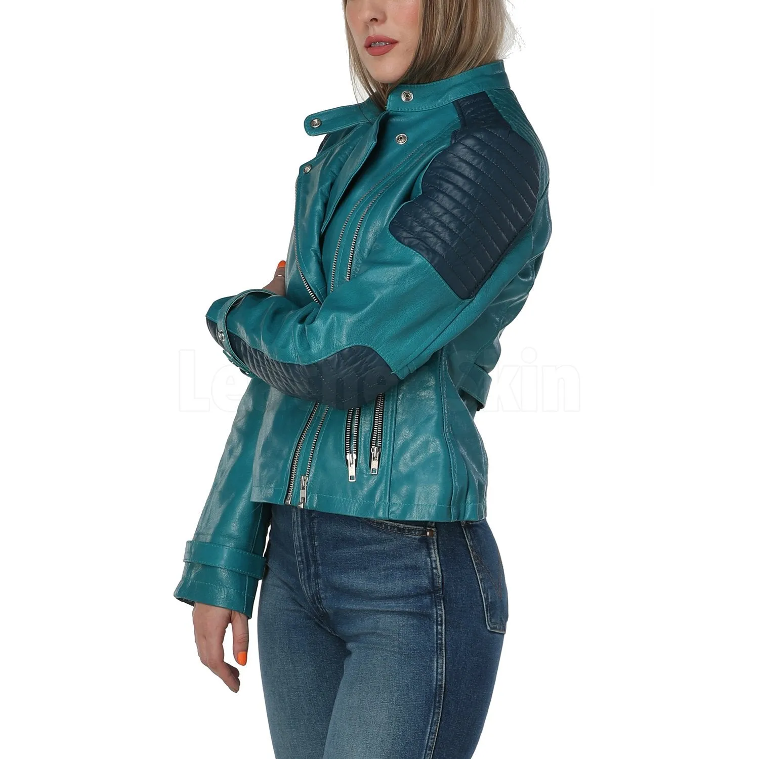 Cynthia Teal Leather Jacket