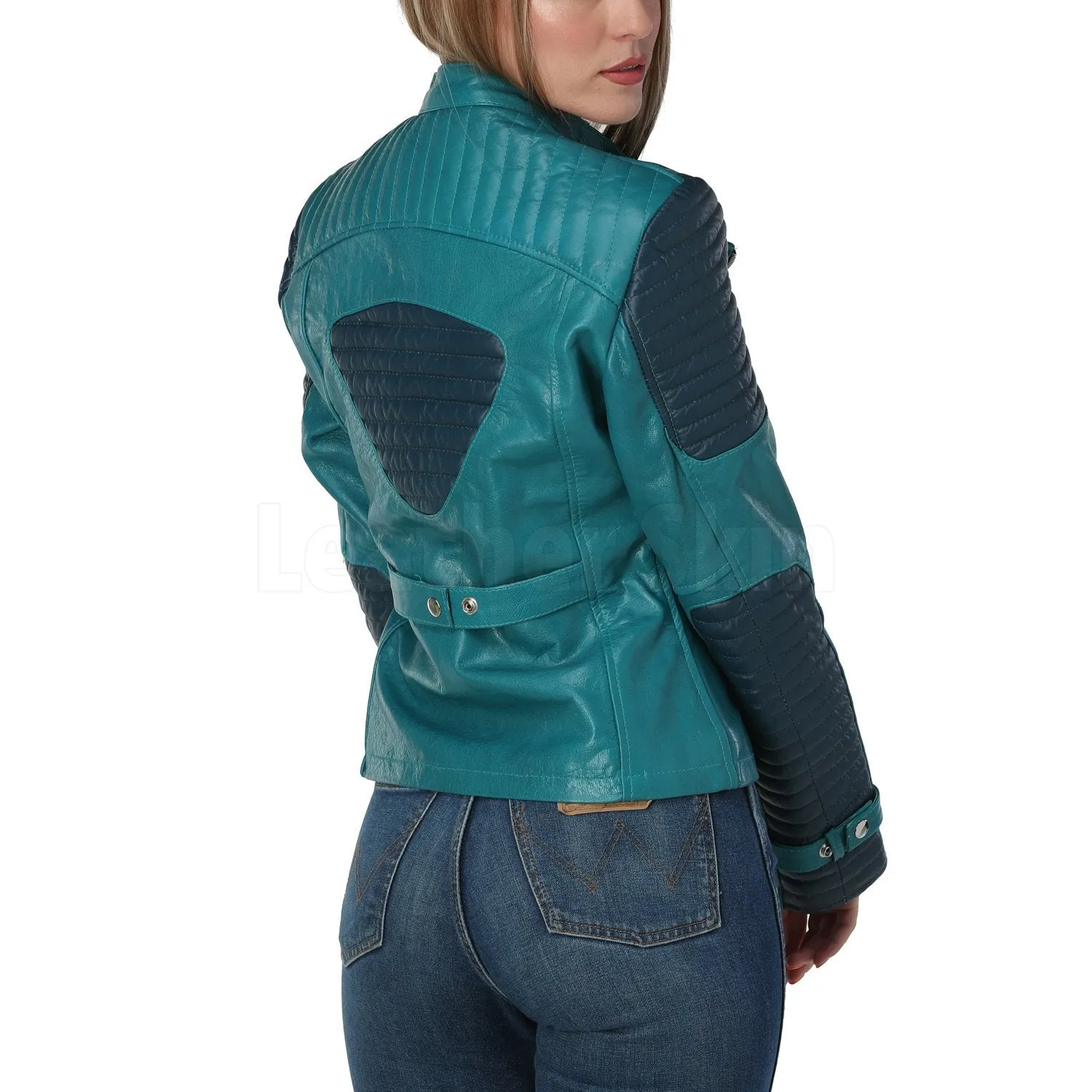 Cynthia Teal Leather Jacket