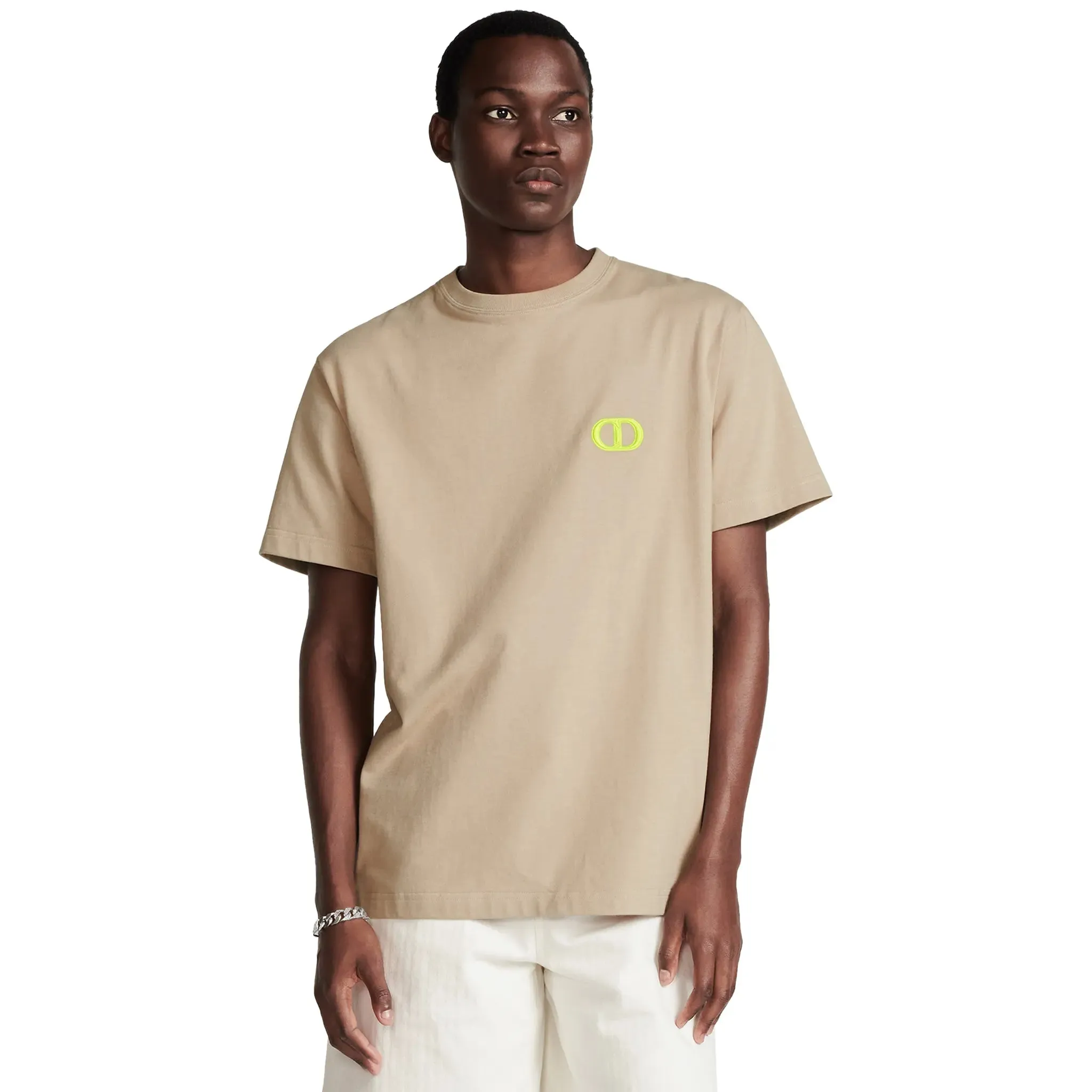 Dior CD Icon Relaxed Fit Cotton Beige T Shirt