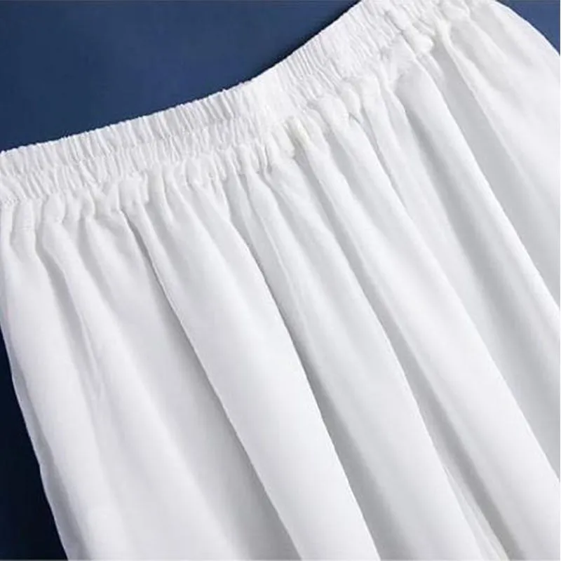 Fashion Woman Casual Chiffon Wide Leg Pants Big Size Loose Solid White Elastic Band High Waist Female Clothing Oversize Trousers