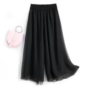 Fashion Woman Casual Chiffon Wide Leg Pants Big Size Loose Solid White Elastic Band High Waist Female Clothing Oversize Trousers