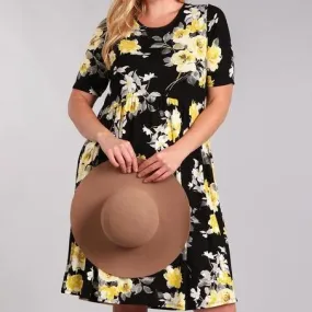 Full Bloom Floral Dress in Black PLUS