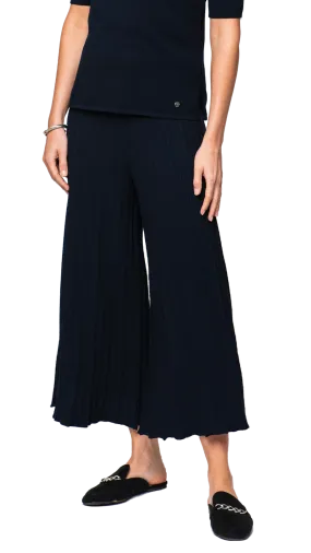 Giuliana Plisse-Look Cropped Wide Leg Pants; Dark navy