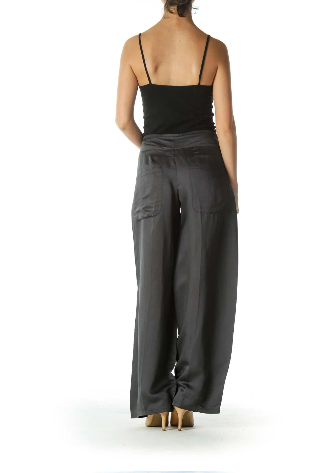 Gray Drawstring Waist Wide Leg Pants