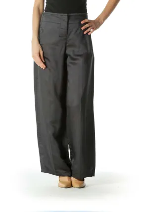 Gray Drawstring Waist Wide Leg Pants