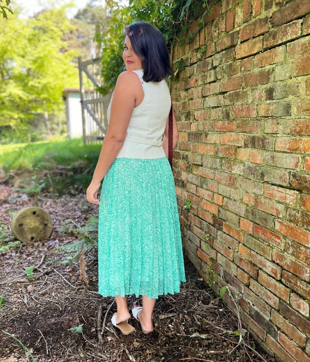 Green Swirling Animal Pleated Midi Skirt 6