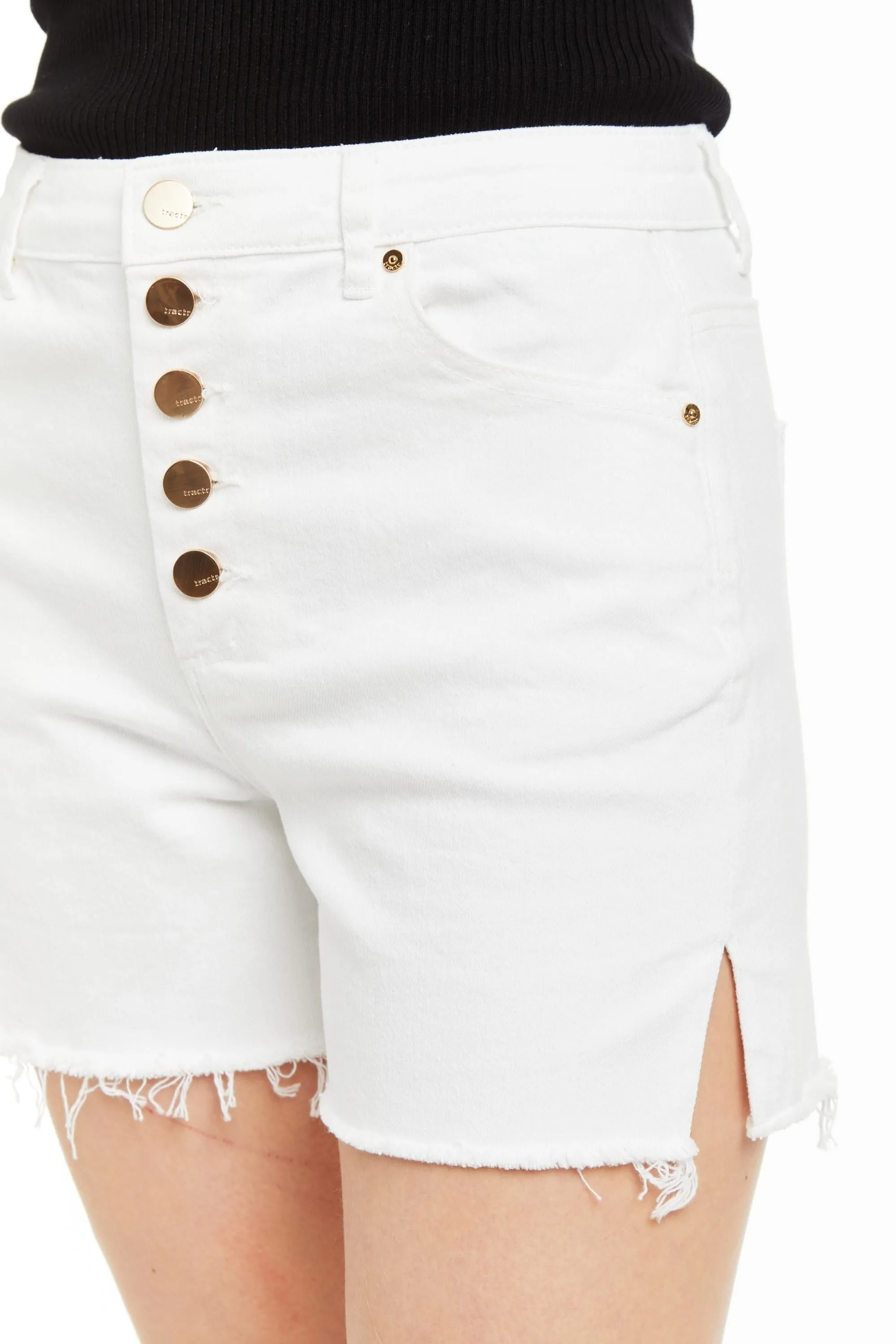 Hampton - High Rise Side Slit Short With Raw Edge Hem In White