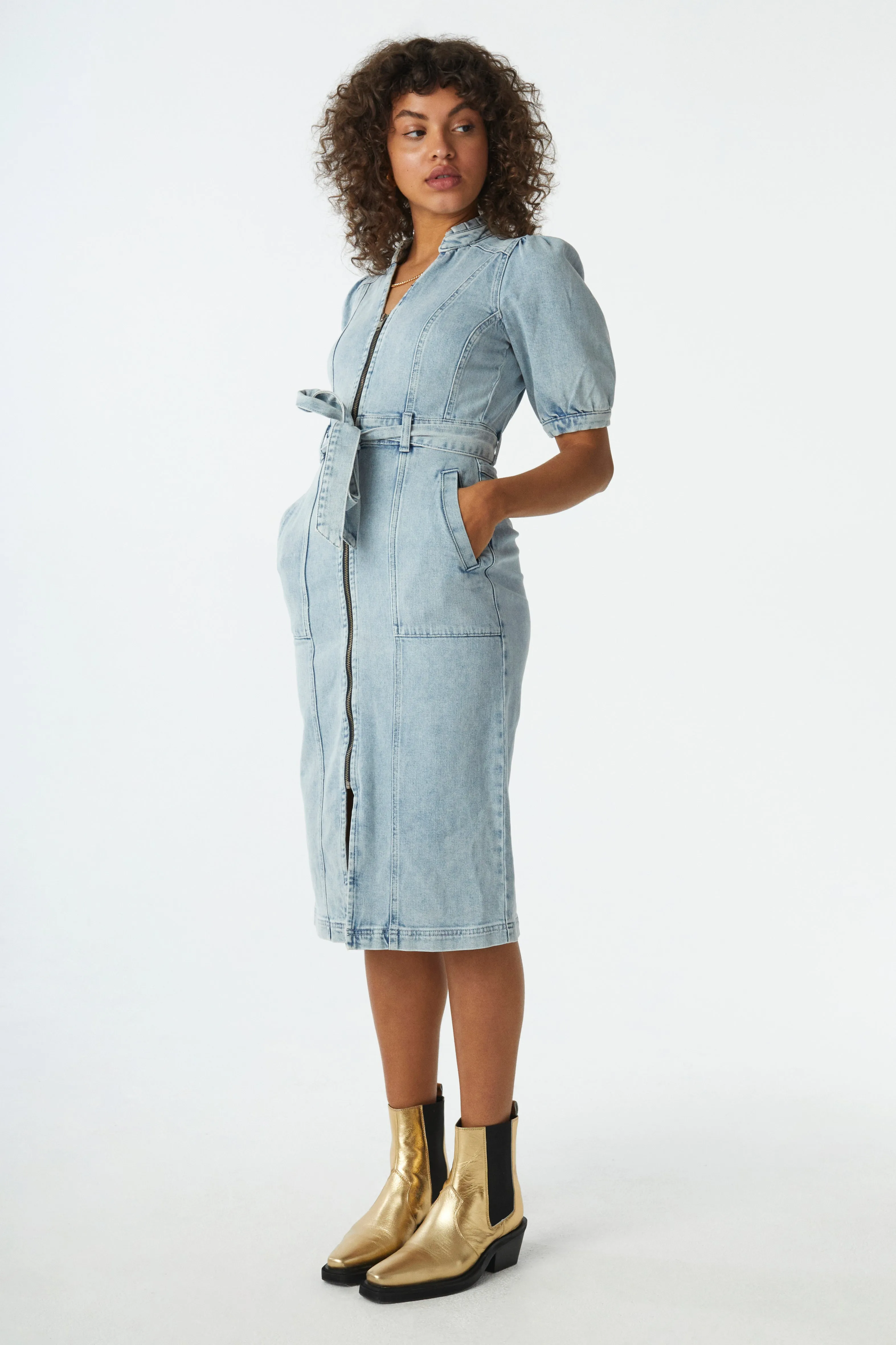 Heavy Washed Zip Detail Denim Dress