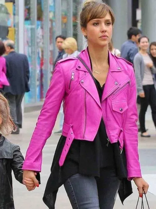 Hot Pink Biker Leather Jacket for women By TJS