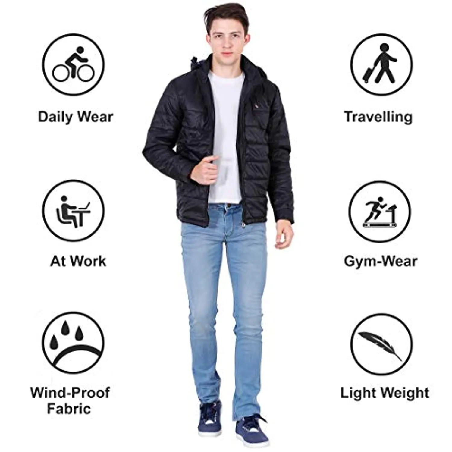 Light Weight Quilted Removable Hood Slim Fit Jacket