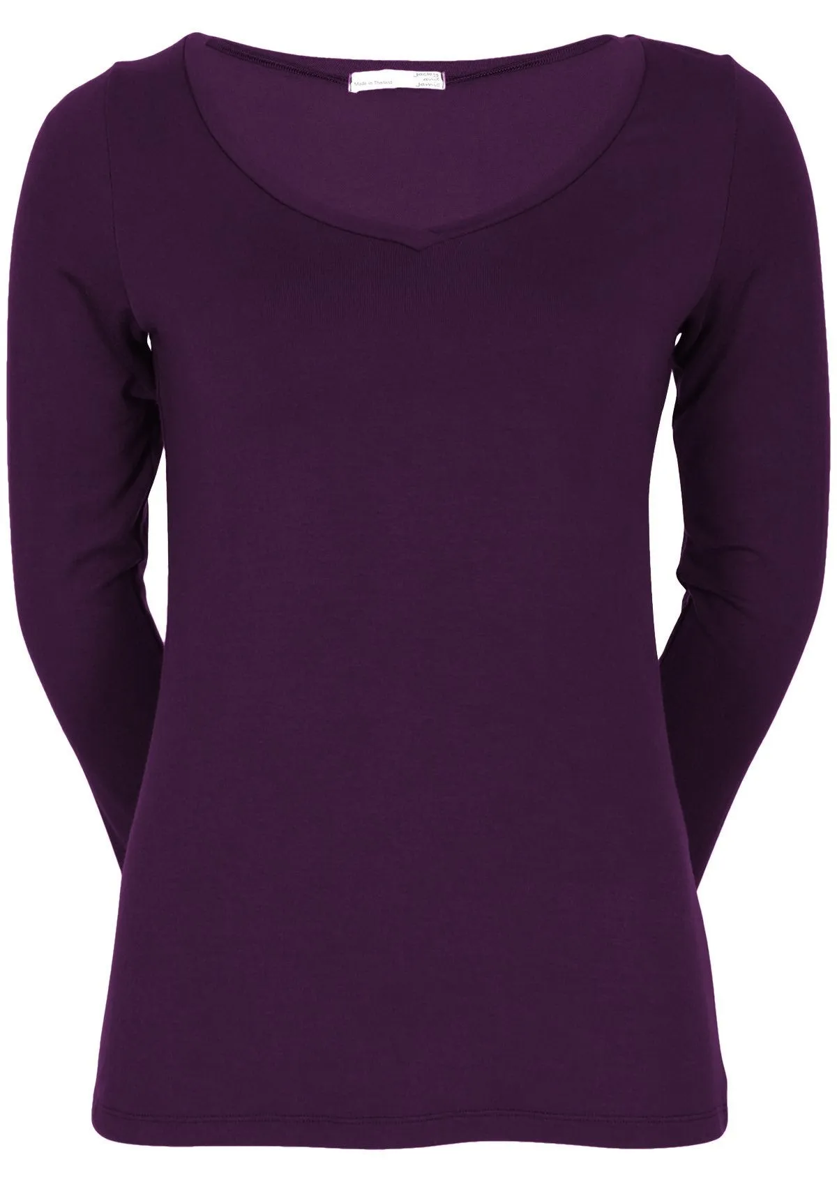 Long Sleeve Stretch V-neck Top Dark Purple