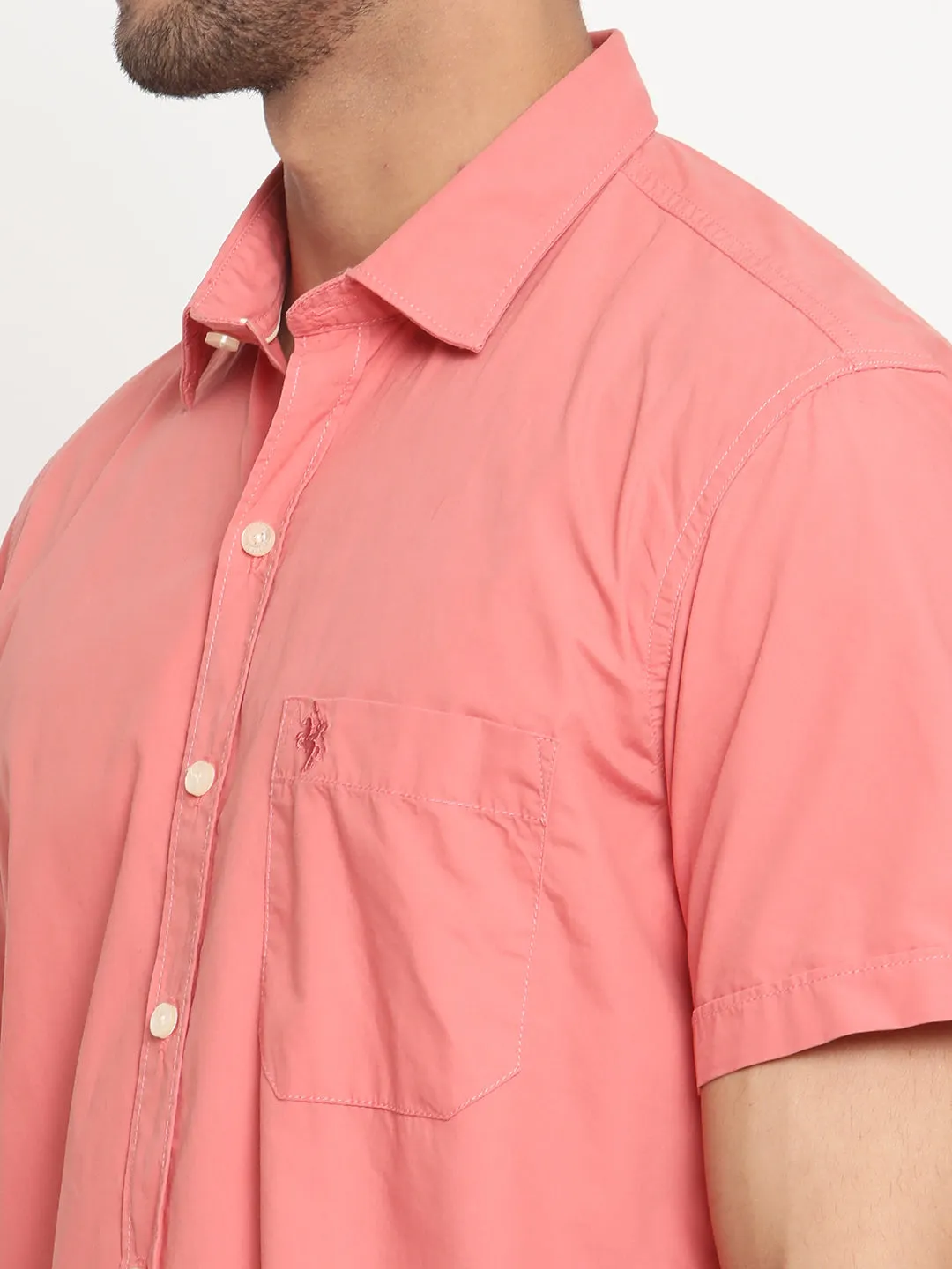 Men's Brick Red Casual Plain Half Sleeve Shirt