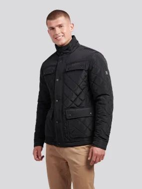 Mens Diamond Quilted Funnel Jacket in Black