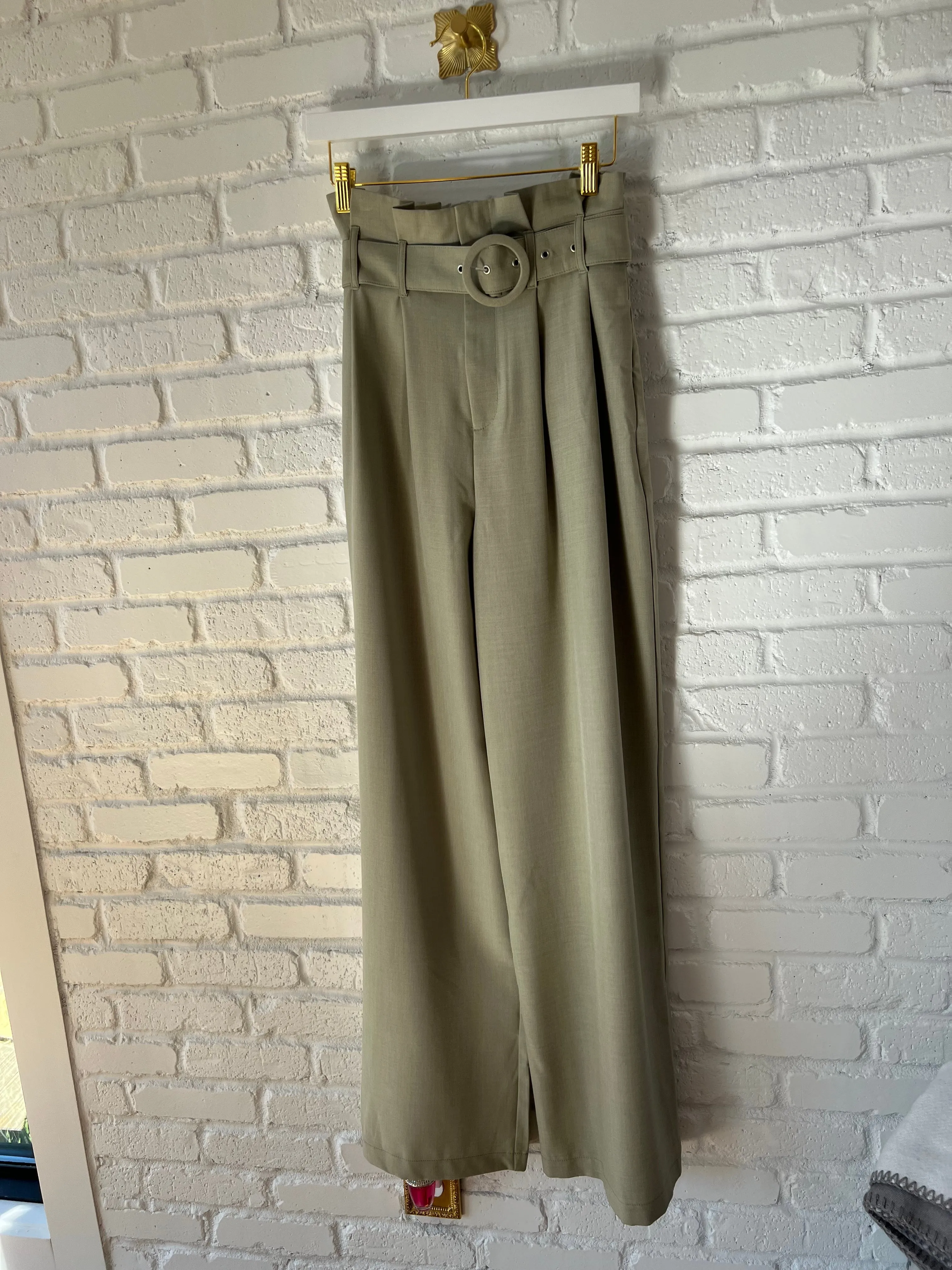 Olive Woven Wide Leg Trouser Pants