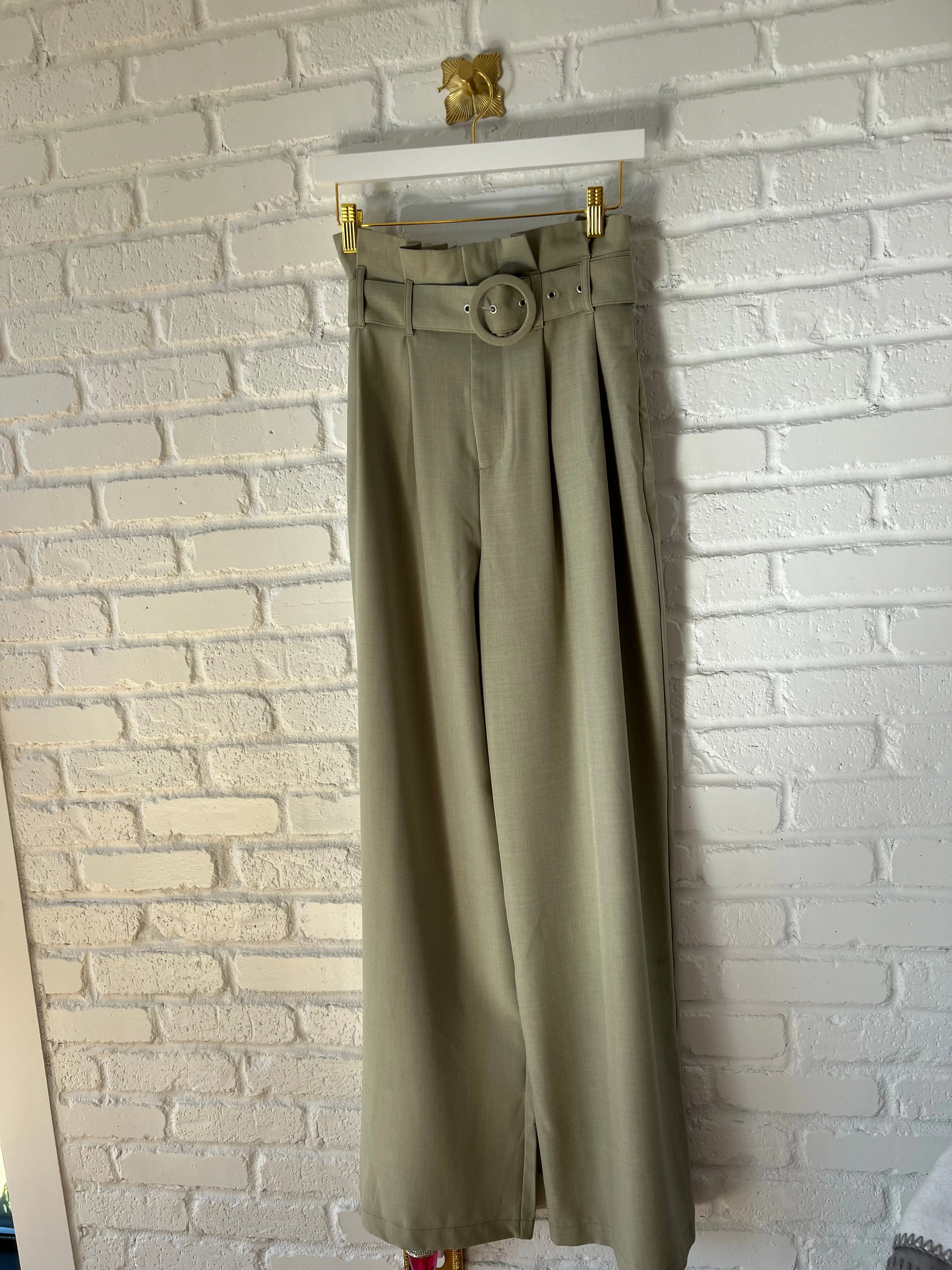 Olive Woven Wide Leg Trouser Pants