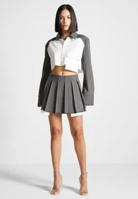 Pinstripe Pleated Skort - Grey Pinstripe