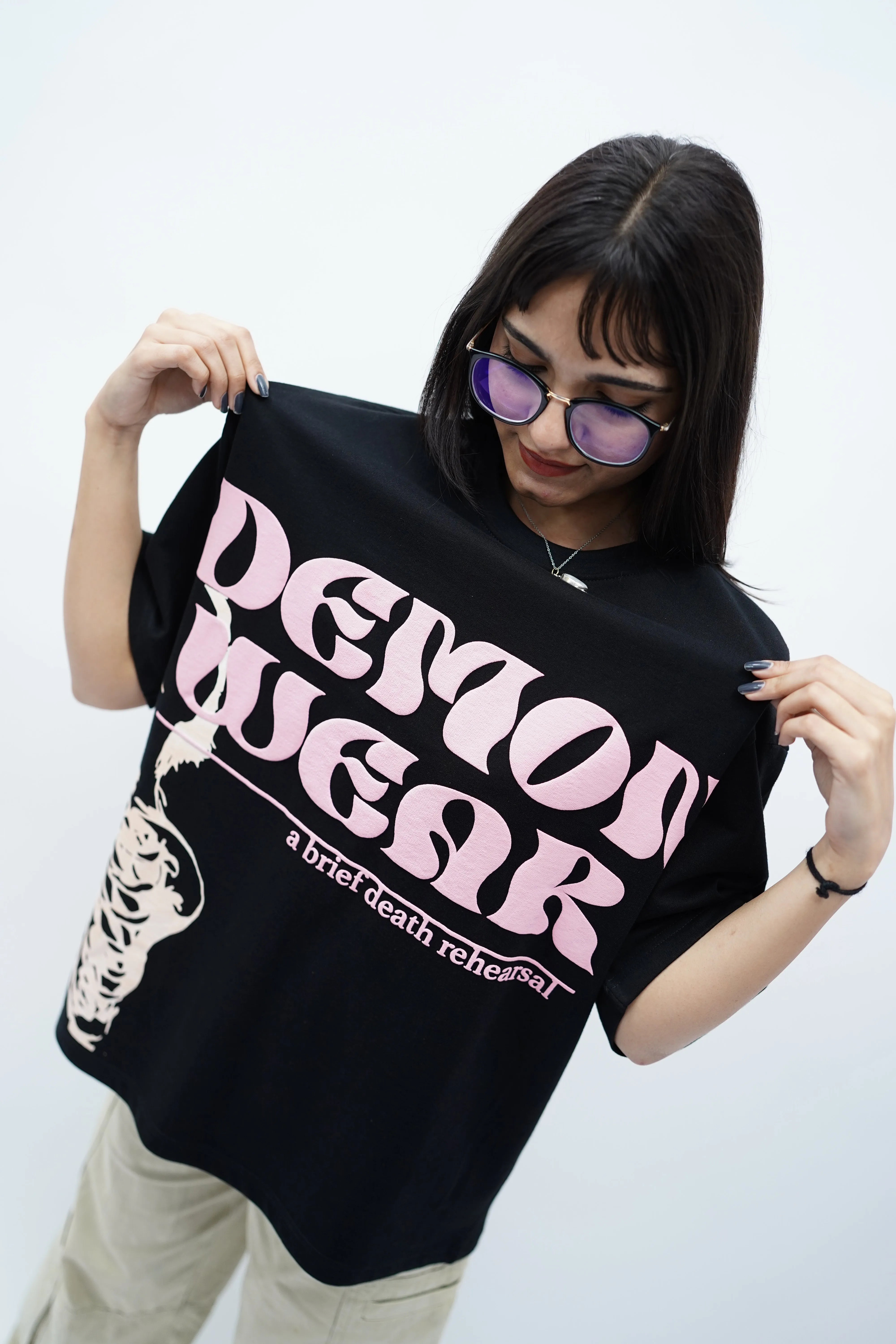 "Delulu is the Solulu" Oversized Puff Print Black T-Shirt By DemonWear for Her