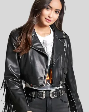 Rebel Fringe Black Leather Moto Leather Jacket