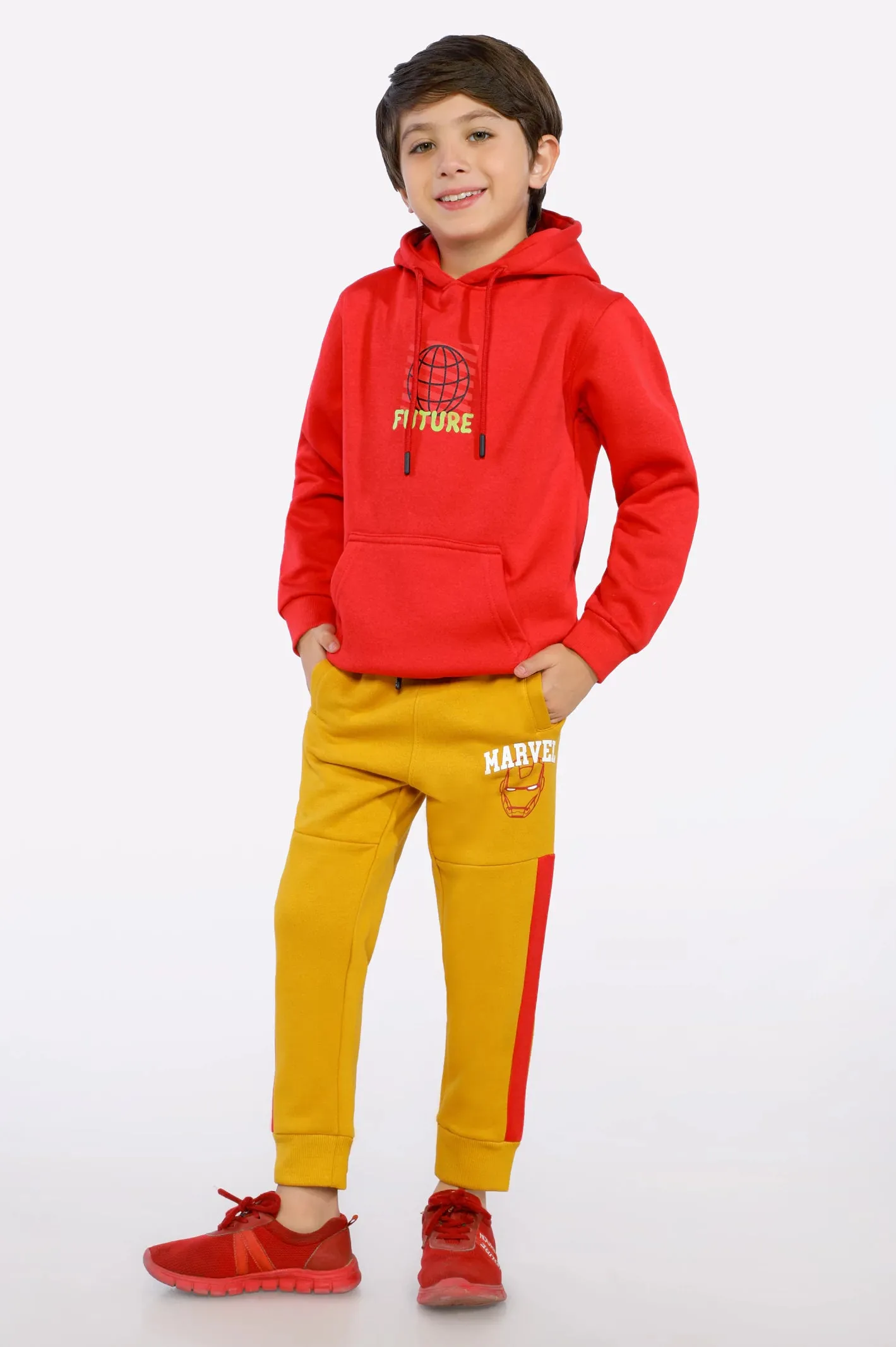 Red Printed Boys Hoodies