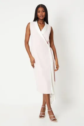 Satin Back Crepe Wrap With Pleat Drape Sleeveless Wedding Guest Dresses Cocktail Dresses