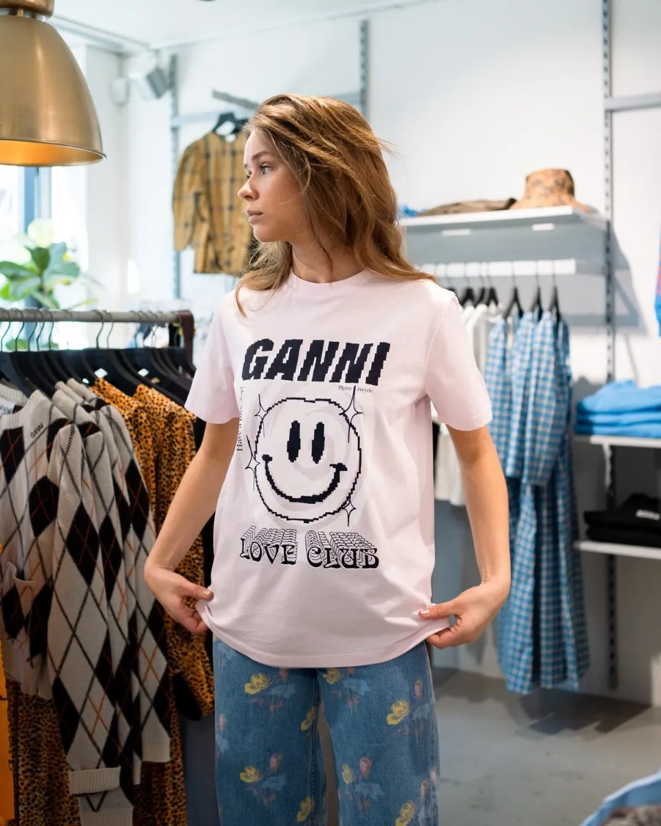 Smiley Print O-neck Relaxed T-shirt - Light Lilac