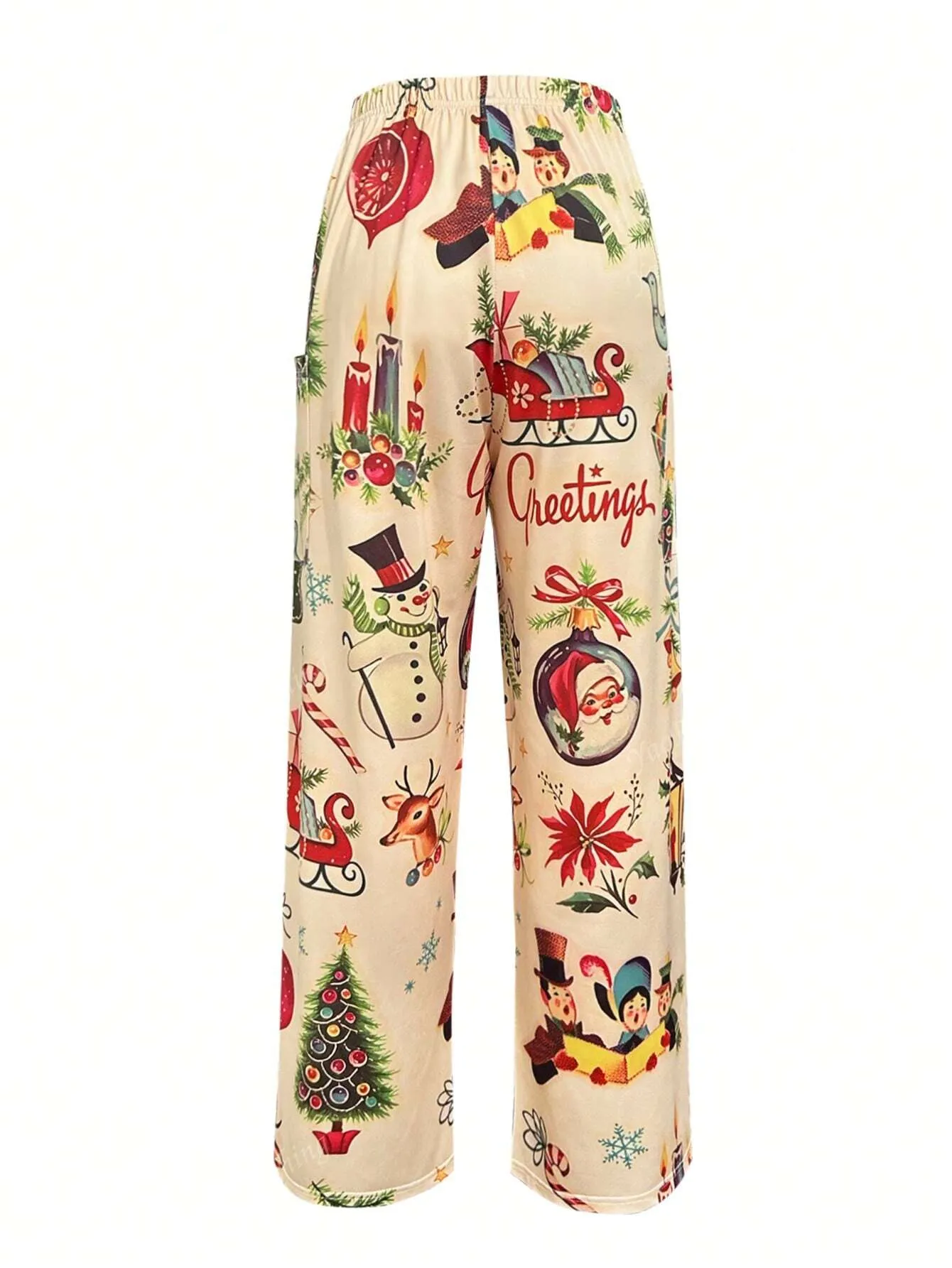 Straight wide leg selvedge pants|Women's Cute Printed Casual Straight Pants