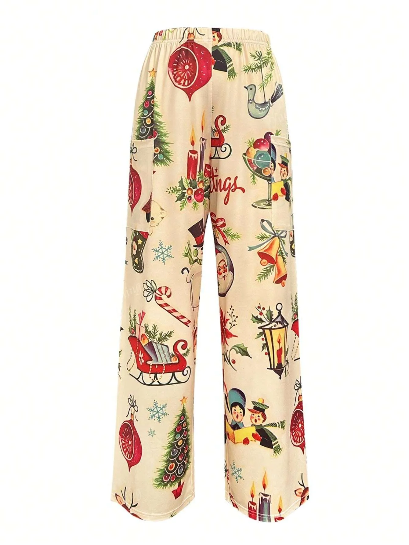 Straight wide leg selvedge pants|Women's Cute Printed Casual Straight Pants