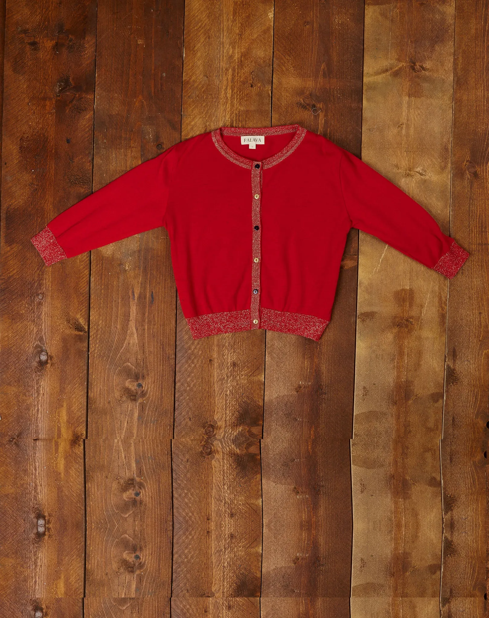 Vera - Red Sparkly - Organic Cotton Cardigan